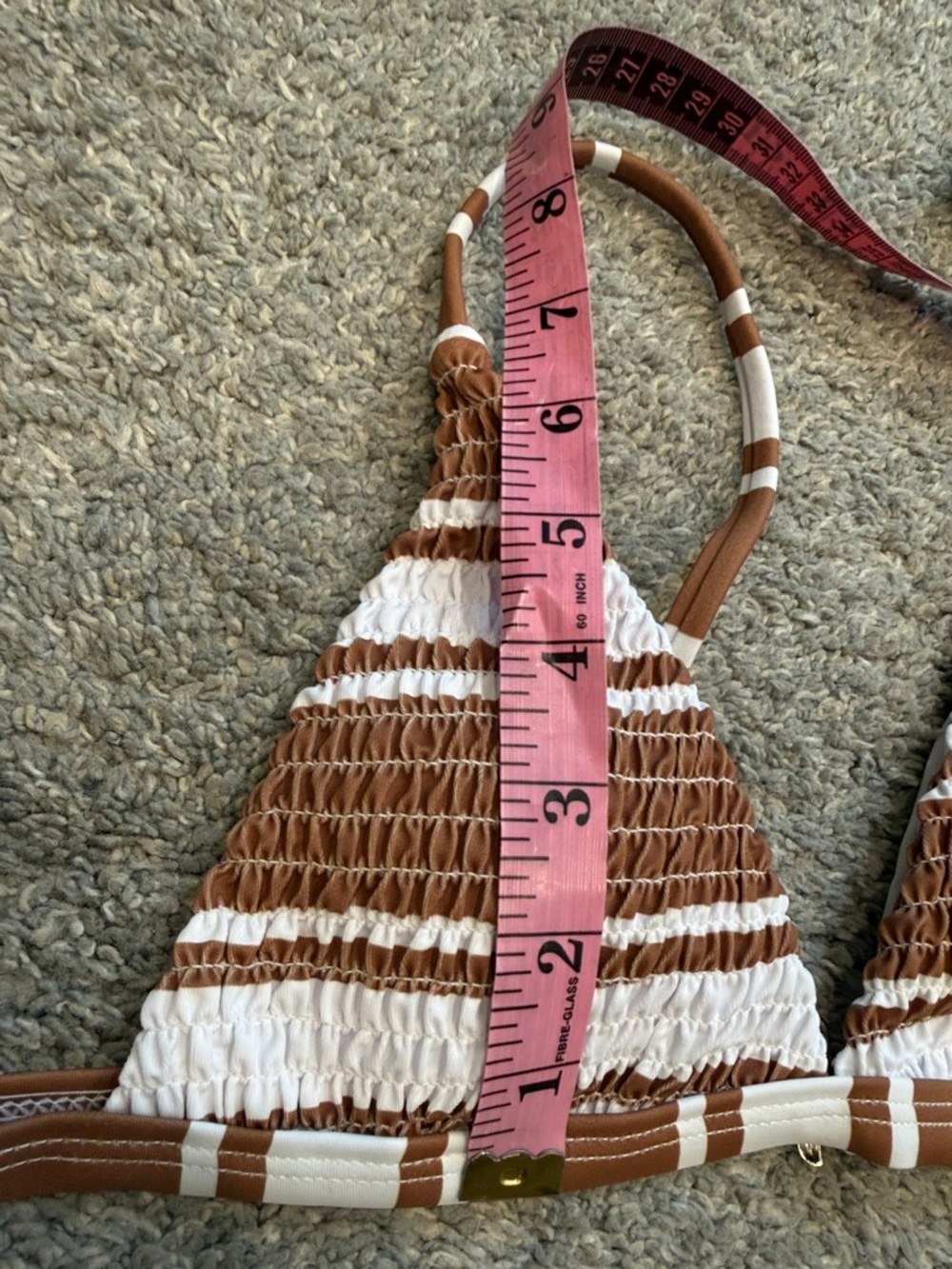 Zaful | NWT Brown and White Striped Smocked Triangle Bikini Top - Picture 6 of 9
